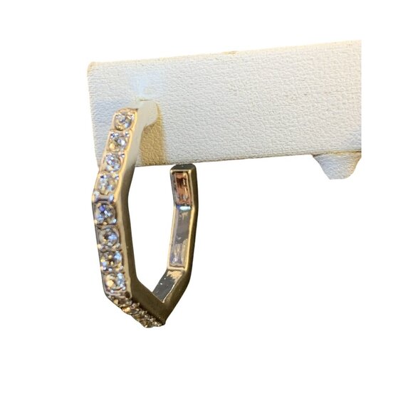 Avon Silver Tone And Rhinestone Geometric Dimensions Hoop Earrings (1574) - Picture 3 of 6